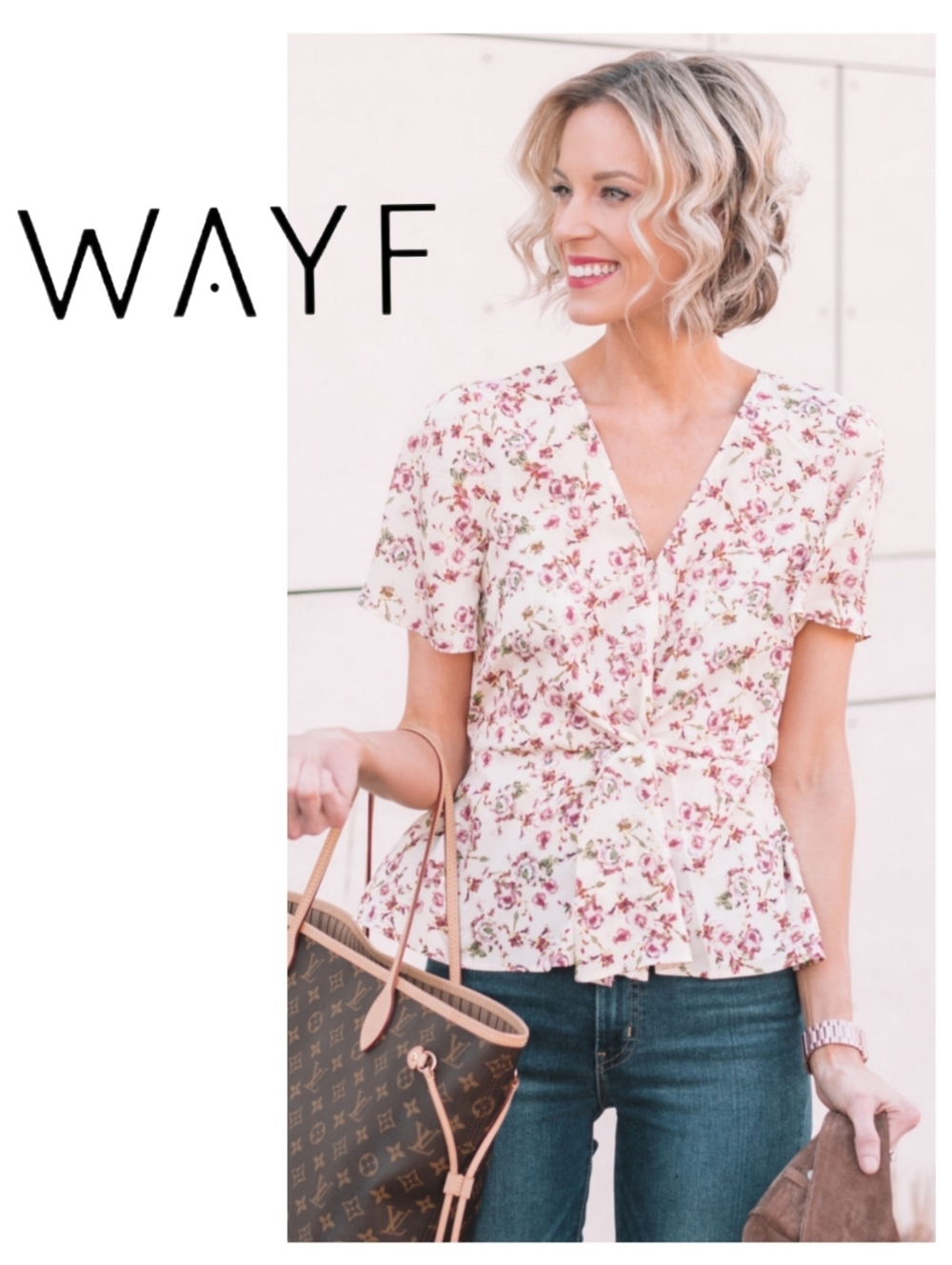 Rose Front Twist Flutter Sleeve Floral Sabrina Blouse by WAYF